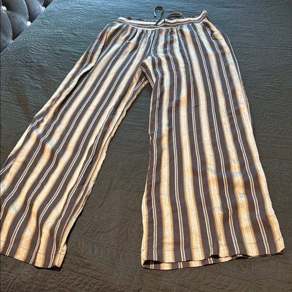 Striped Wide-Leg Pants in Brown and Cream